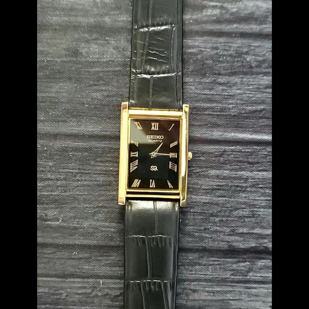GOLD Black Dial New Batt & Movt Men's Tank Dress‎ Watch